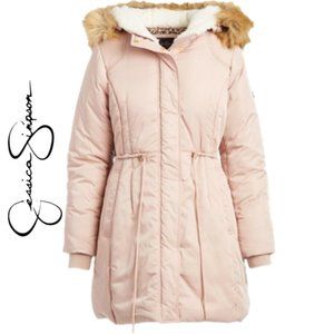 NWT JESSICA SIMPSON Blush Faux Fur Trim Coat